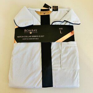 BOMBAY NOTCH COLLAR RIBBED PAJAMA PJ 2-PIECE SET HEATHER GRAY W BLACK TRIM